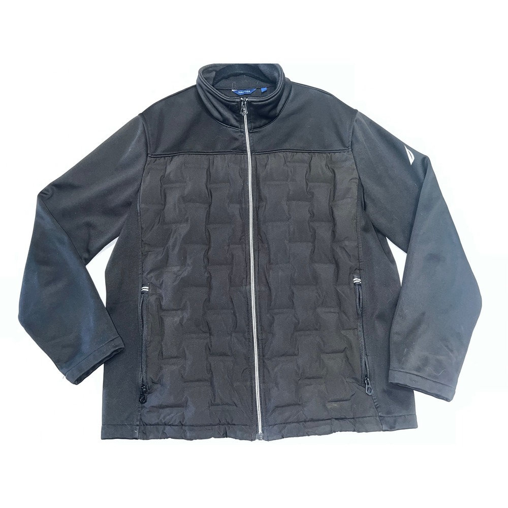 Nautica Mens Black Mixed Media Quilted Softshell Full Zip Jacket Size XL